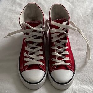 Classic Red High-Top Canvas Sneakers with White Accents